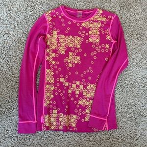 KariTraa Wool Ski Base Layer- Pink & Yellow, size Large